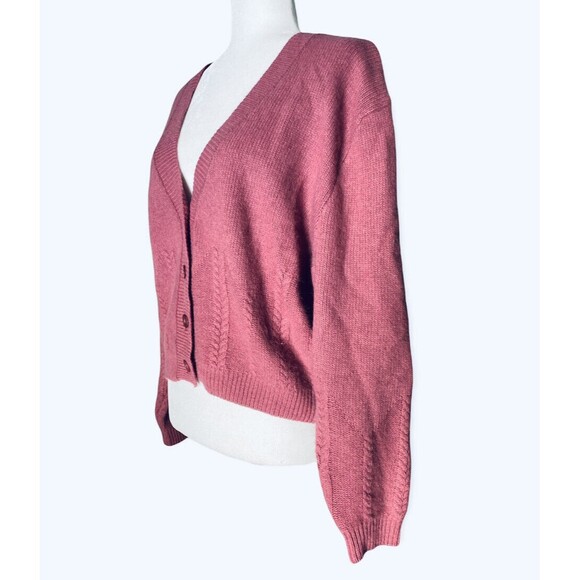 Vintage Y2K Lambswool Angora Blend Mauve Pink Cropped Boxy Cardigan Size Large L - Picture 5 of 10